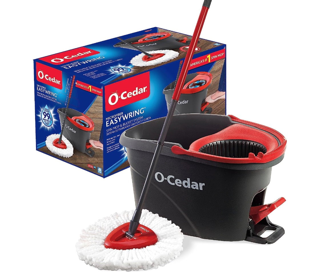 Enjoy a fast and fun floor cleaning experience! The O-Cedar EasyWring Spin Mop System features hands-free wringing thanks to our unique foot pedal spin mop design, so you have less mess when mopping. 